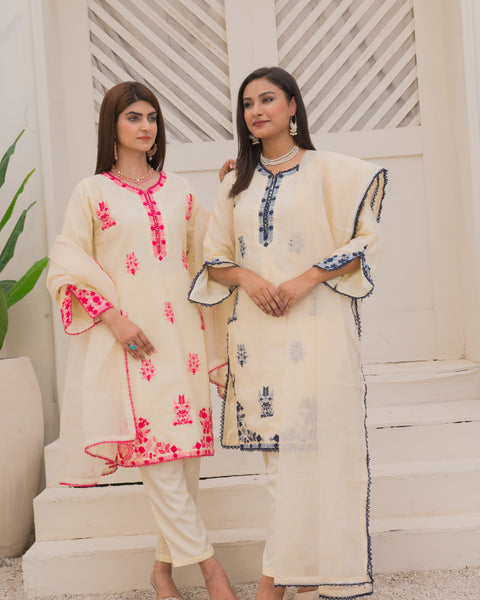 Rang-e-Multi Fancy 3PC Khaddi Net Embroidered Multi Blue Colour