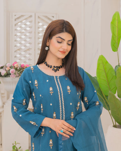 Naqsh-e-Rang Fancy 3PC Khaddi Net Handmade Zink Colour