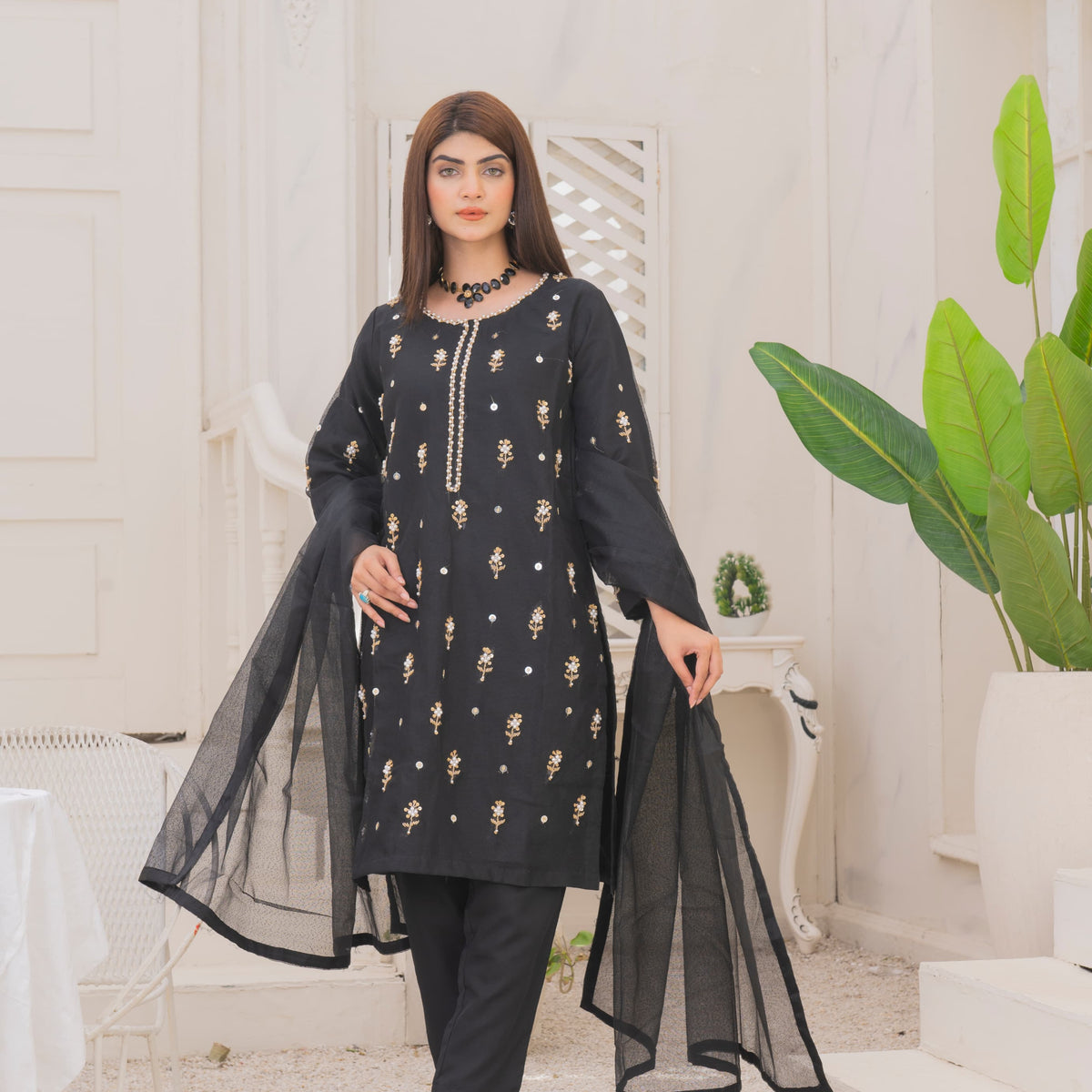 Naqsh-e-Rang Fancy 3PC Khaddi Net Handmade Black Colour