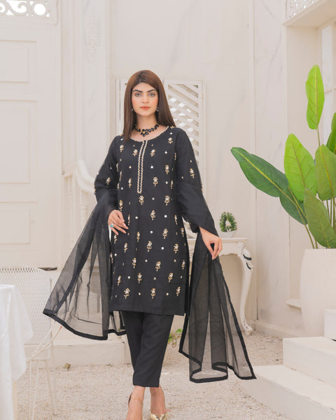 Naqsh-e-Rang Fancy 3PC Khaddi Net Handmade Black Colour