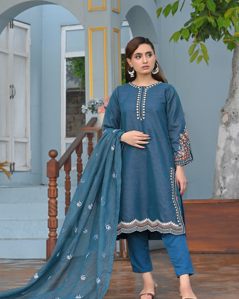 Noor-e-Rang Fancy 3PC Embroidered Khaddi Net Zink Colour