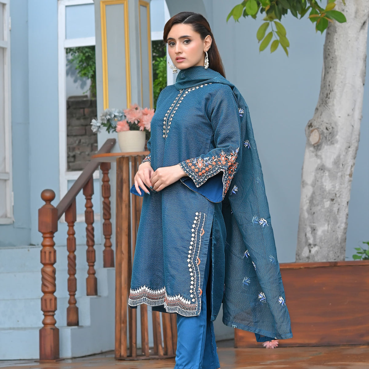 Noor-e-Rang Fancy 3PC Embroidered Khaddi Net Zink Colour
