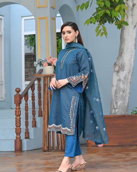 Noor-e-Rang Fancy 3PC Embroidered Khaddi Net Zink Colour