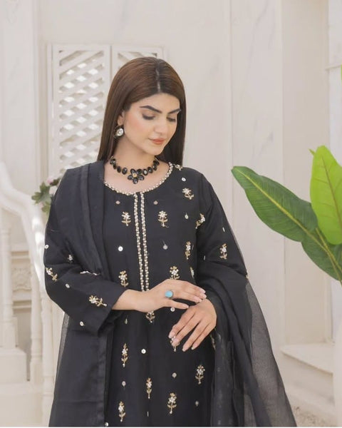 Naqsh-e-Rang Fancy 3PC Khaddi Net Handmade Black Colour