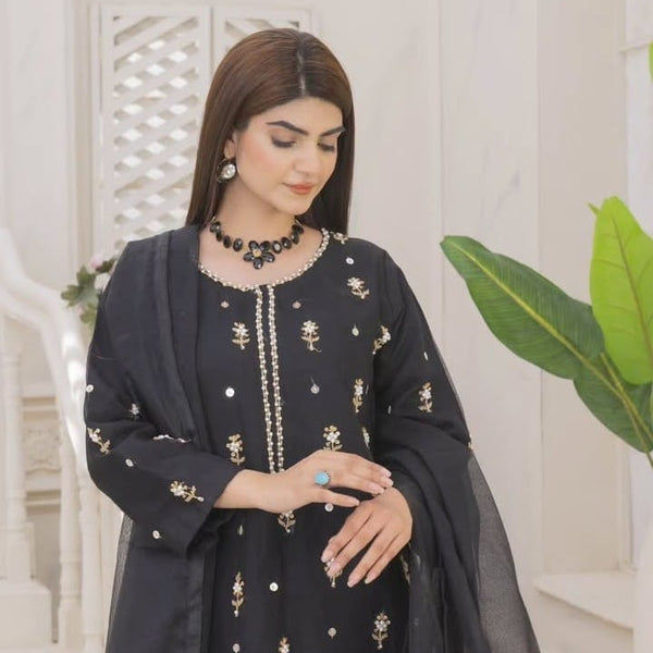 Naqsh-e-Rang Fancy 3PC Khaddi Net Handmade Black Colour
