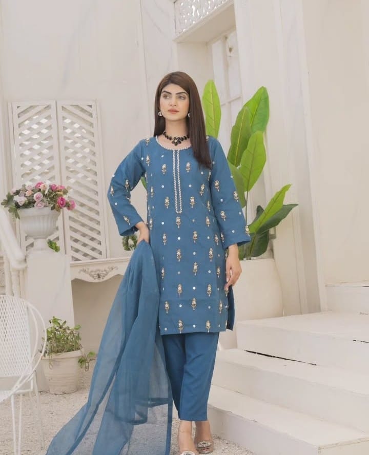 Naqsh-e-Rang Fancy 3PC Khaddi Net Handmade Zink Colour