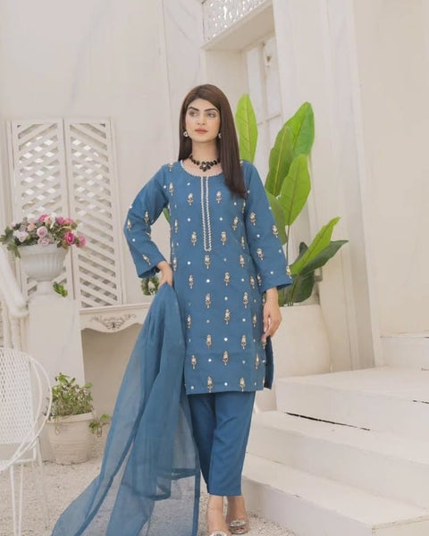 Naqsh-e-Rang Fancy 3PC Khaddi Net Handmade Zink Colour