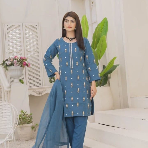 Naqsh-e-Rang Fancy 3PC Khaddi Net Handmade Zink Colour