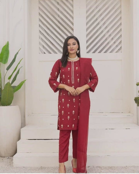 Naqsh-e-Rang Fancy 3PC Khaddi Net Handmade Mehroon Colour