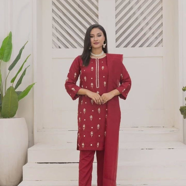 Naqsh-e-Rang Fancy 3PC Khaddi Net Handmade Mehroon Colour