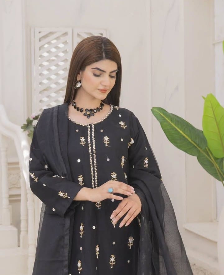Naqsh-e-Rang Fancy 3PC Khaddi Net Handmade Black Colour