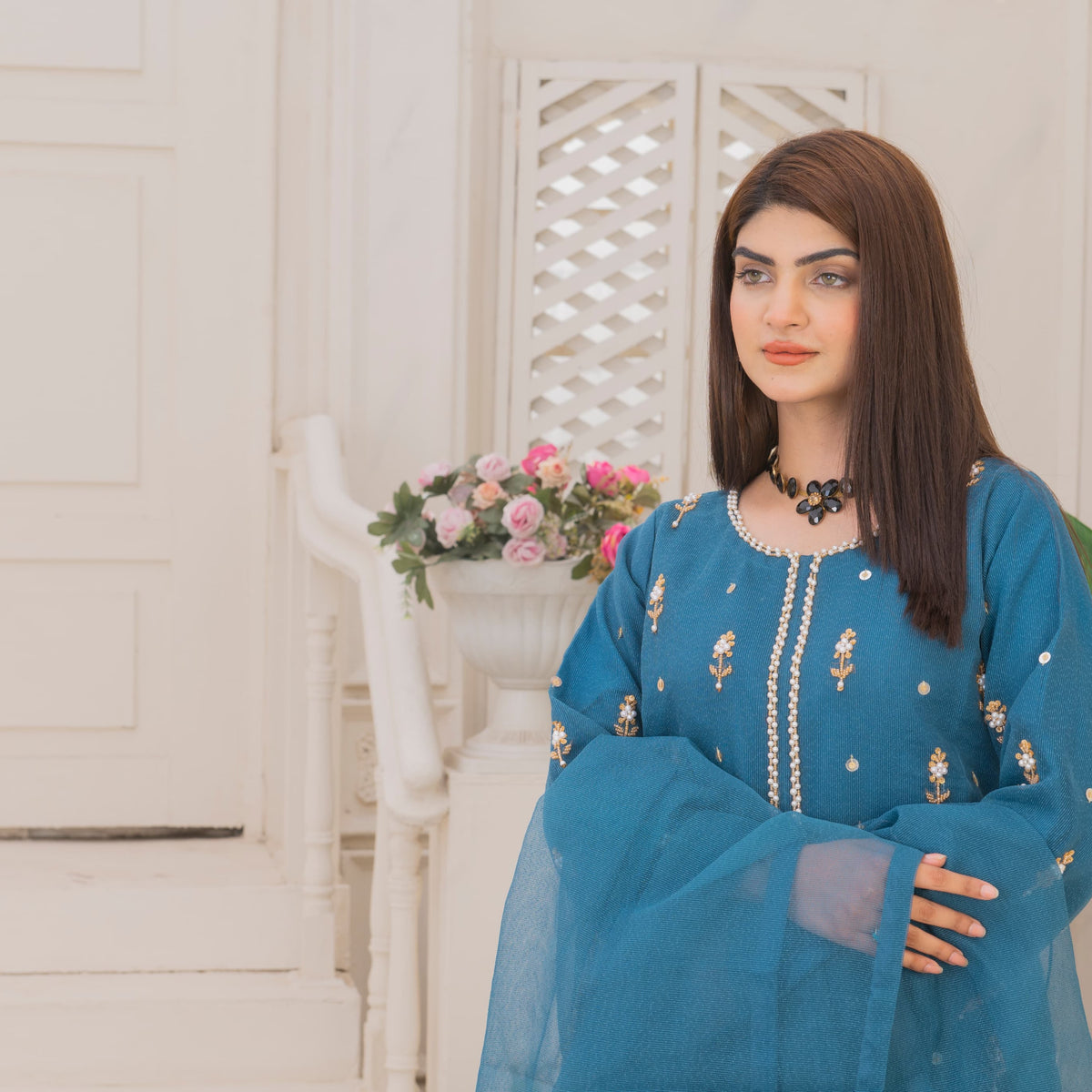 Naqsh-e-Rang Fancy 3PC Khaddi Net Handmade Zink Colour