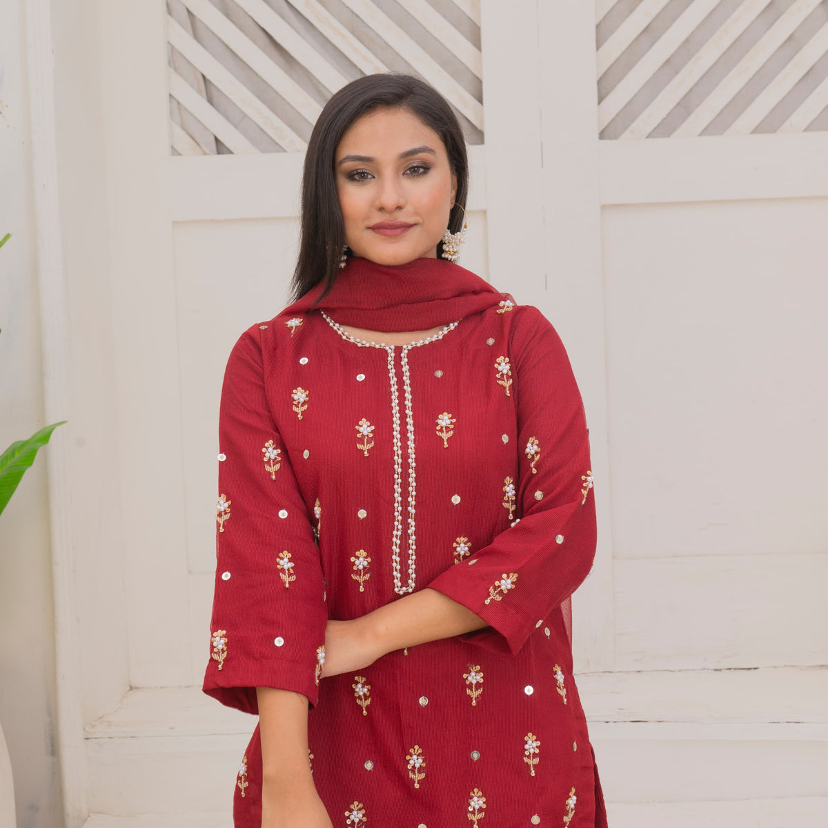 Naqsh-e-Rang Fancy 3PC Khaddi Net Handmade Mehroon Colour