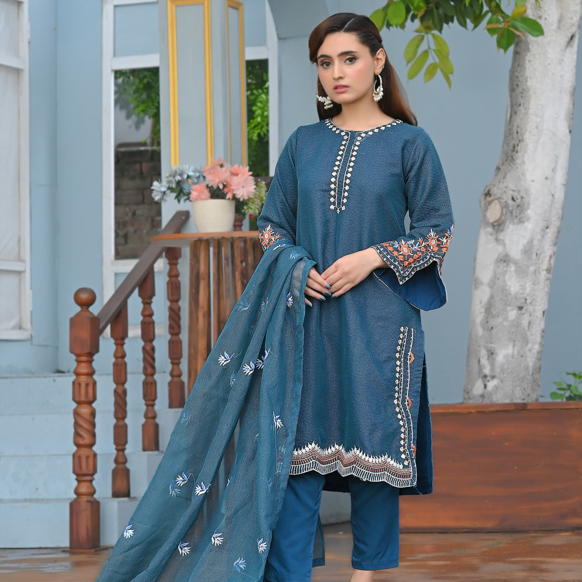 Noor-e-Rang Fancy 3PC Embroidered Khaddi Net Zink Colour