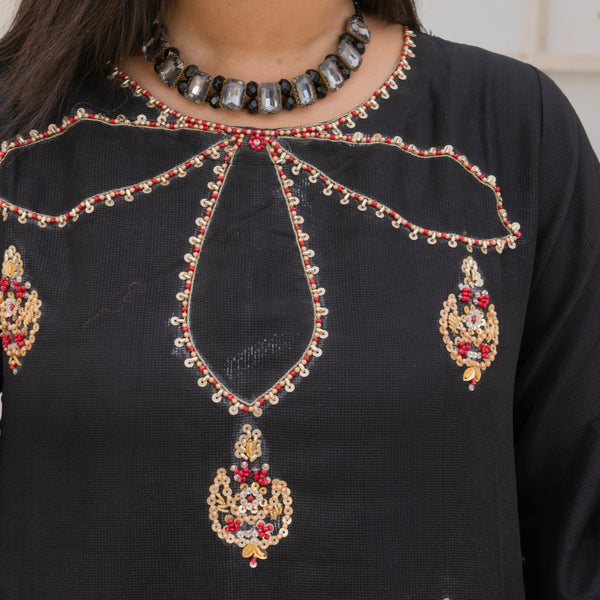 Rang-e-Falak Fancy 3PC Khaddi Net Handmade Black Colour