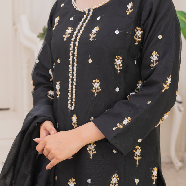 Naqsh-e-Rang Fancy 3PC Khaddi Net Handmade Black Colour