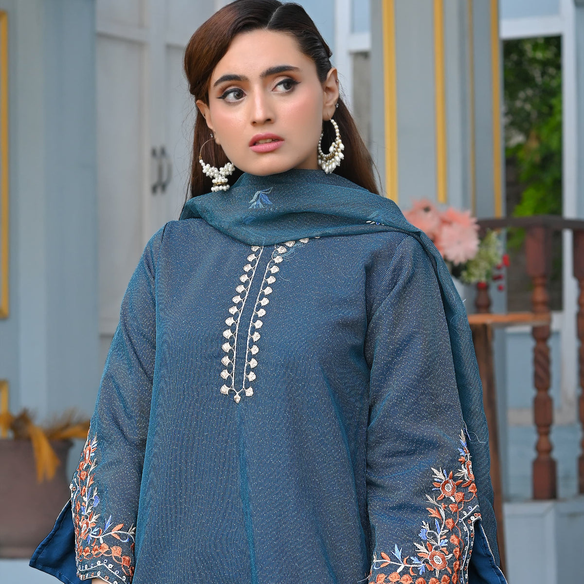 Noor-e-Rang Fancy 3PC Embroidered Khaddi Net Zink Colour