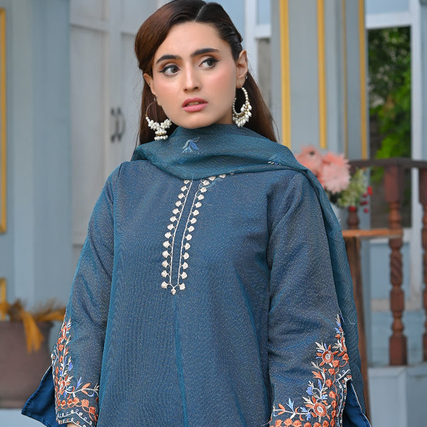 Noor-e-Rang Fancy 3PC Embroidered Khaddi Net Zink Colour