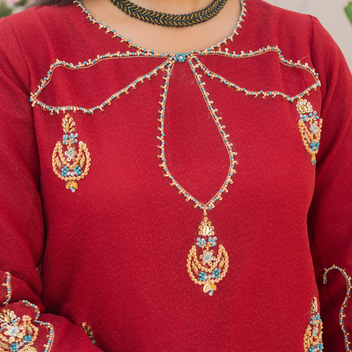 Rang-e-Falak Fancy 3PC Khaddi Net Handmade Mehroon Colour