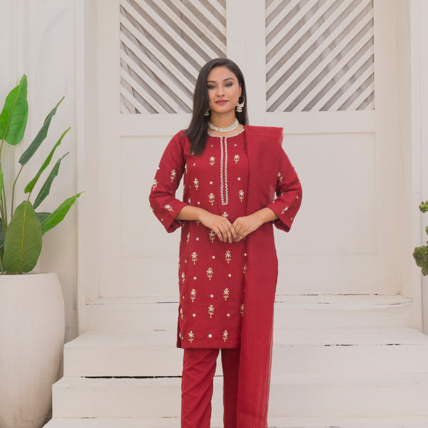 Naqsh-e-Rang Fancy 3PC Khaddi Net Handmade Mehroon Colour