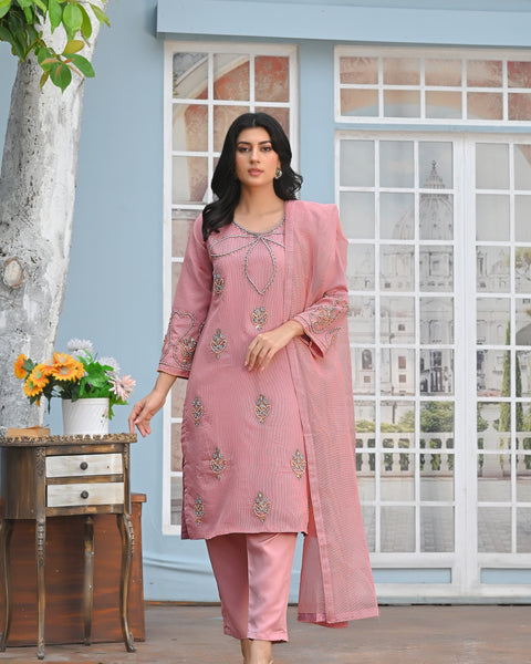 Rang-e-Falak Fancy 3PC Khaddi Net Handmade Tea Pink Colour