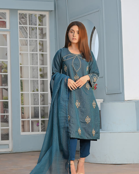 Rang-e-Falak Fancy 3PC Khaddi Net Handmade Zink Colour