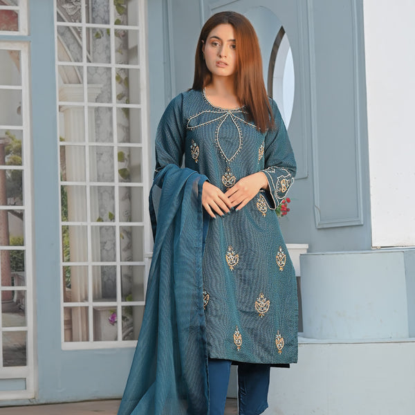 Rang-e-Falak Fancy 3PC Khaddi Net Handmade Zink Colour