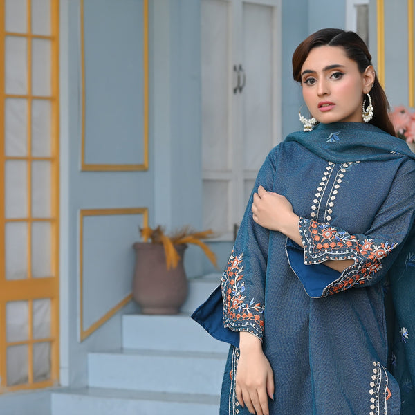 Noor-e-Rang Fancy 3PC Embroidered Khaddi Net Zink Colour