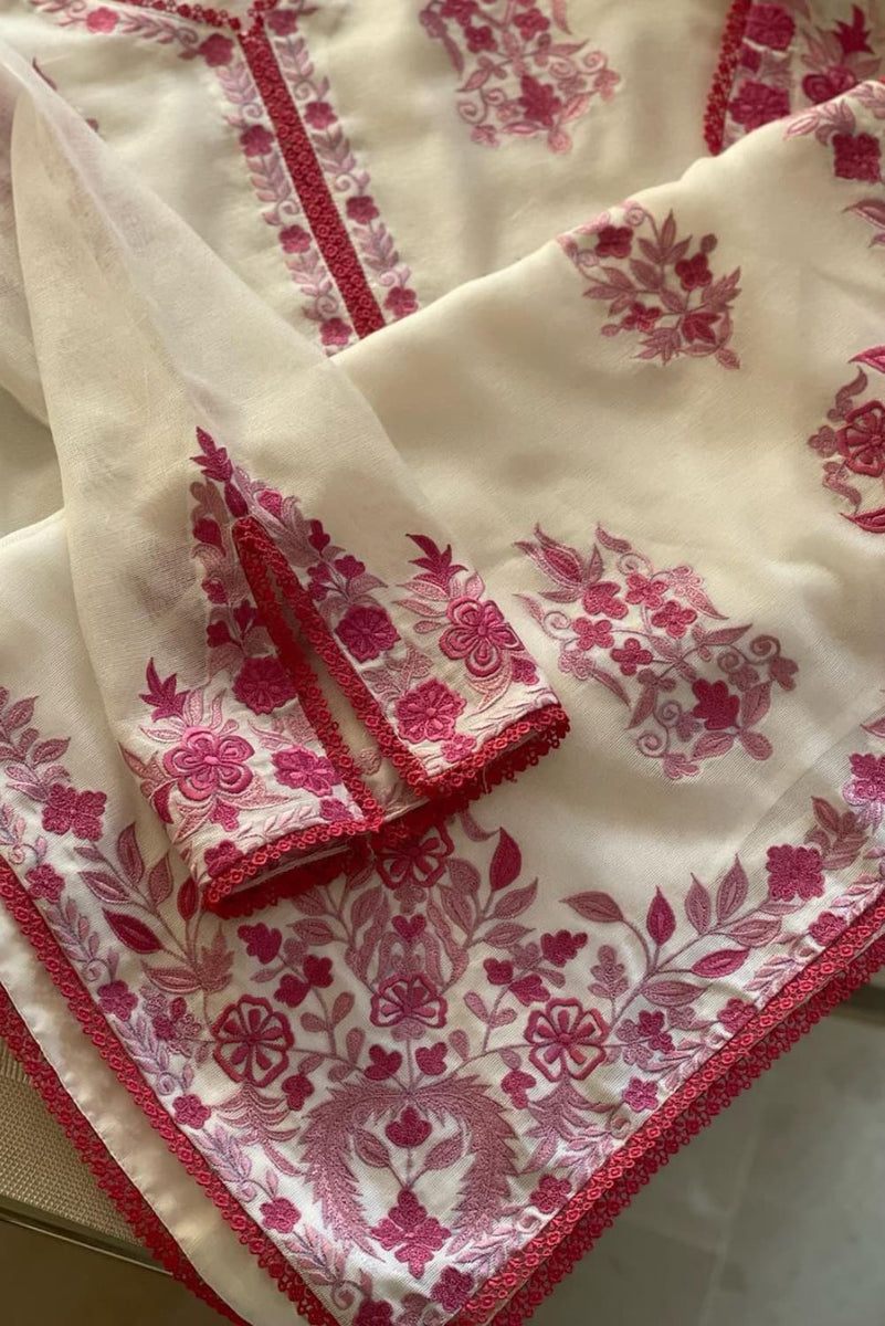 Rang-e-Multi Fancy 3PC Khaddi Net Embroidered Multi Pink Colour