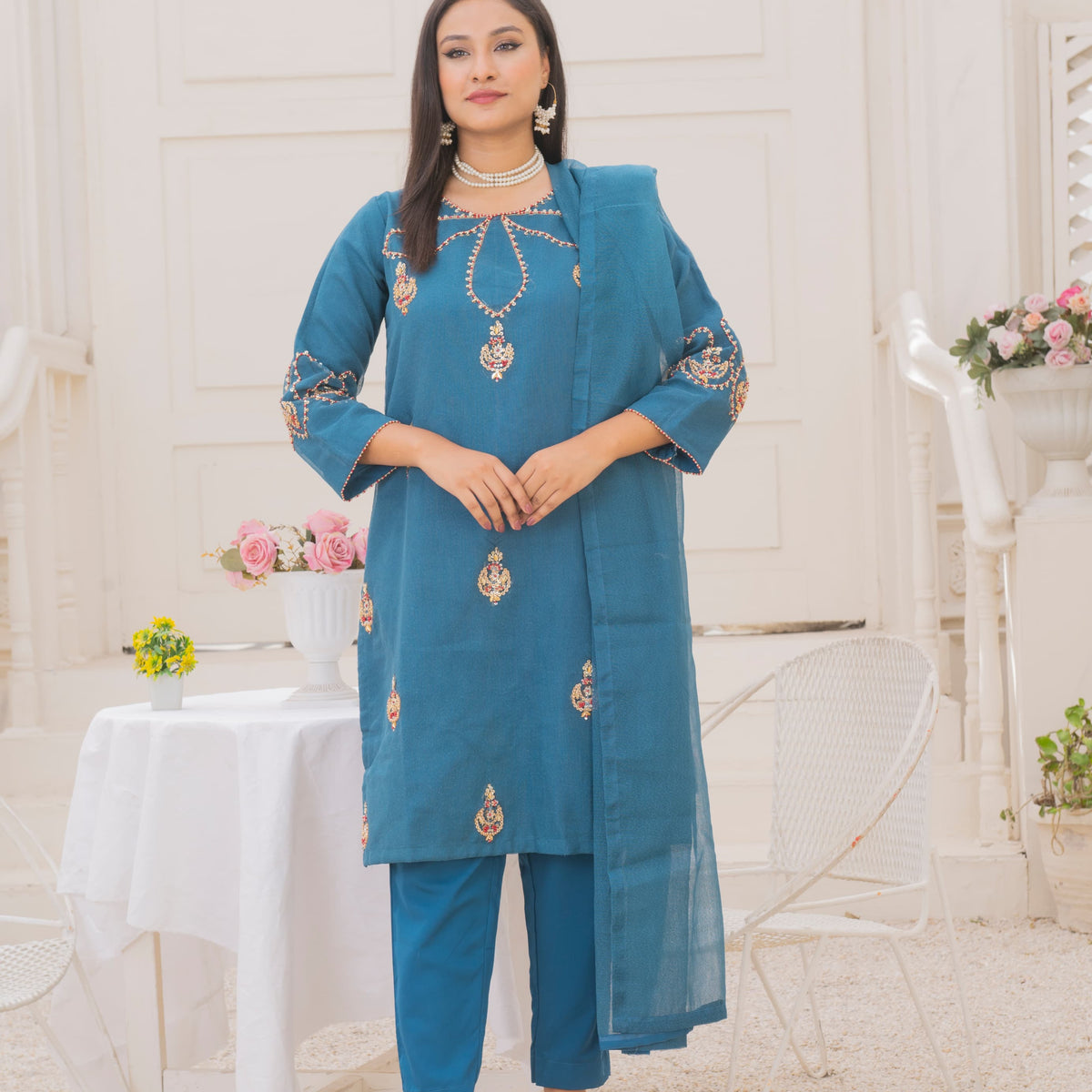 Rang-e-Falak Fancy 3PC Khaddi Net Handmade Zink Colour